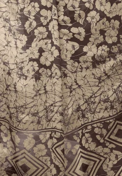 Digital Printed Chiffon Saree in Brown and Beige