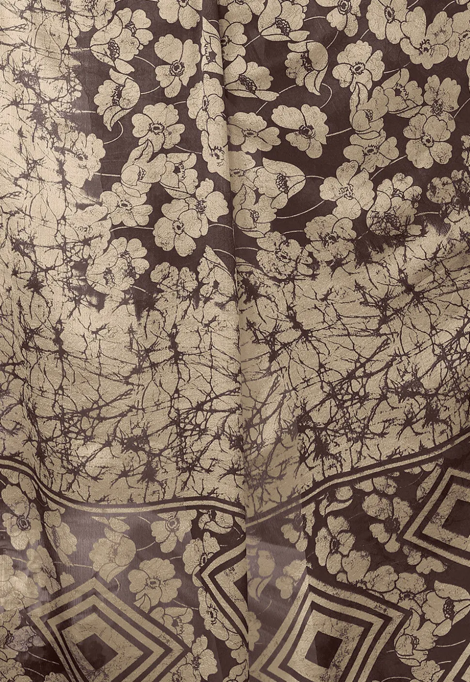 Digital Printed Chiffon Saree in Brown and Beige