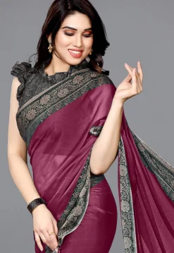 Digital Printed Chiffon Saree in Pink