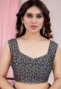 Digital Printed Chiffon Saree in Navy Blue