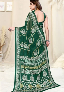 Digital Printed Chiffon Saree in Green