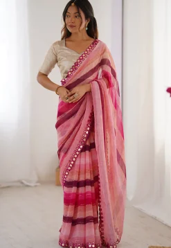 Digital Printed Chiffon Saree in Pink