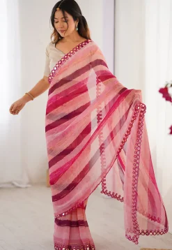 Digital Printed Chiffon Saree in Pink