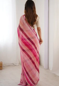 Digital Printed Chiffon Saree in Pink