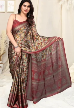Digital Printed Chiffon Saree in Beige