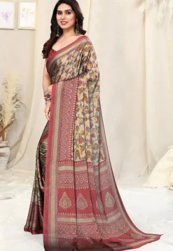 Digital Printed Chiffon Saree in Beige