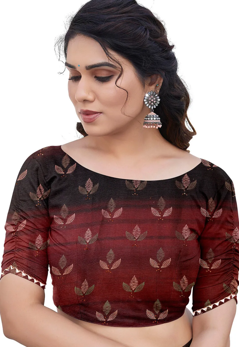 Digital Printed Chiffon Saree in Maroon and Black