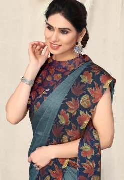 Digital Printed Chiffon Saree in Grey