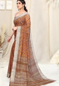 Digital Printed Chiffon Saree in Mustard