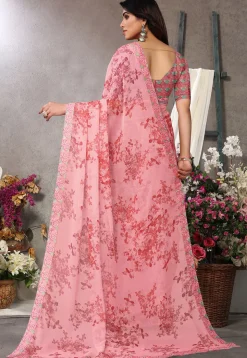 Digital Printed Chiffon Saree in Peach