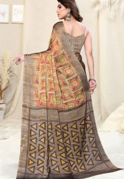 Digital Printed Chiffon Saree in Beige