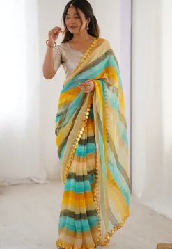 Digital Printed Chiffon Saree in Multicolor