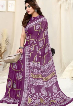 Digital Printed Chiffon Saree in Purple