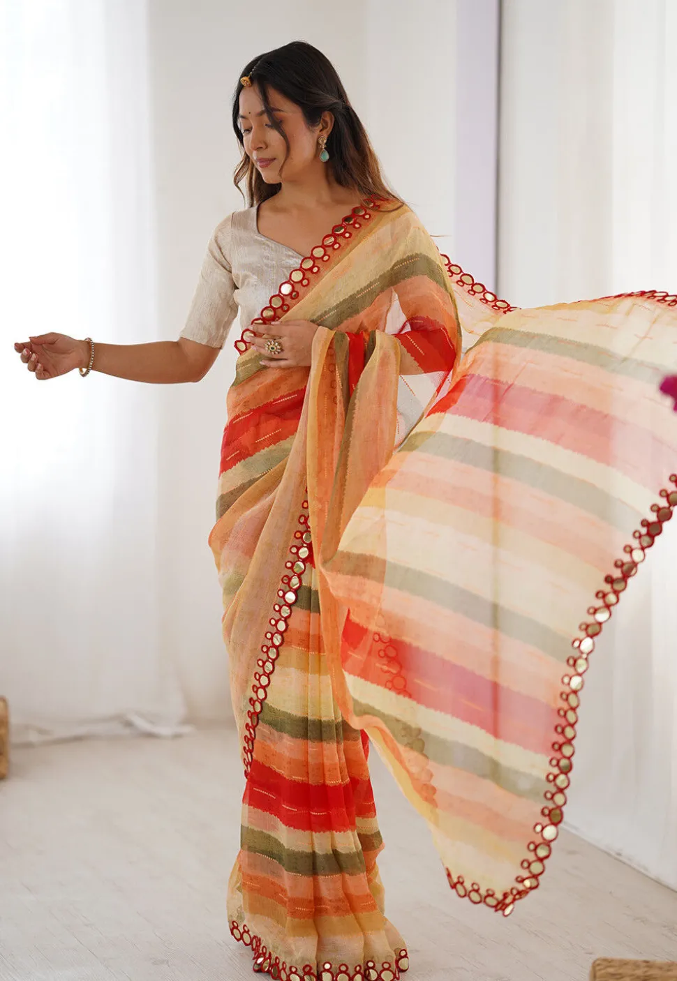 Digital Printed Chiffon Saree in Multicolor