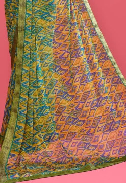 Digital Printed Chiffon Saree in Green