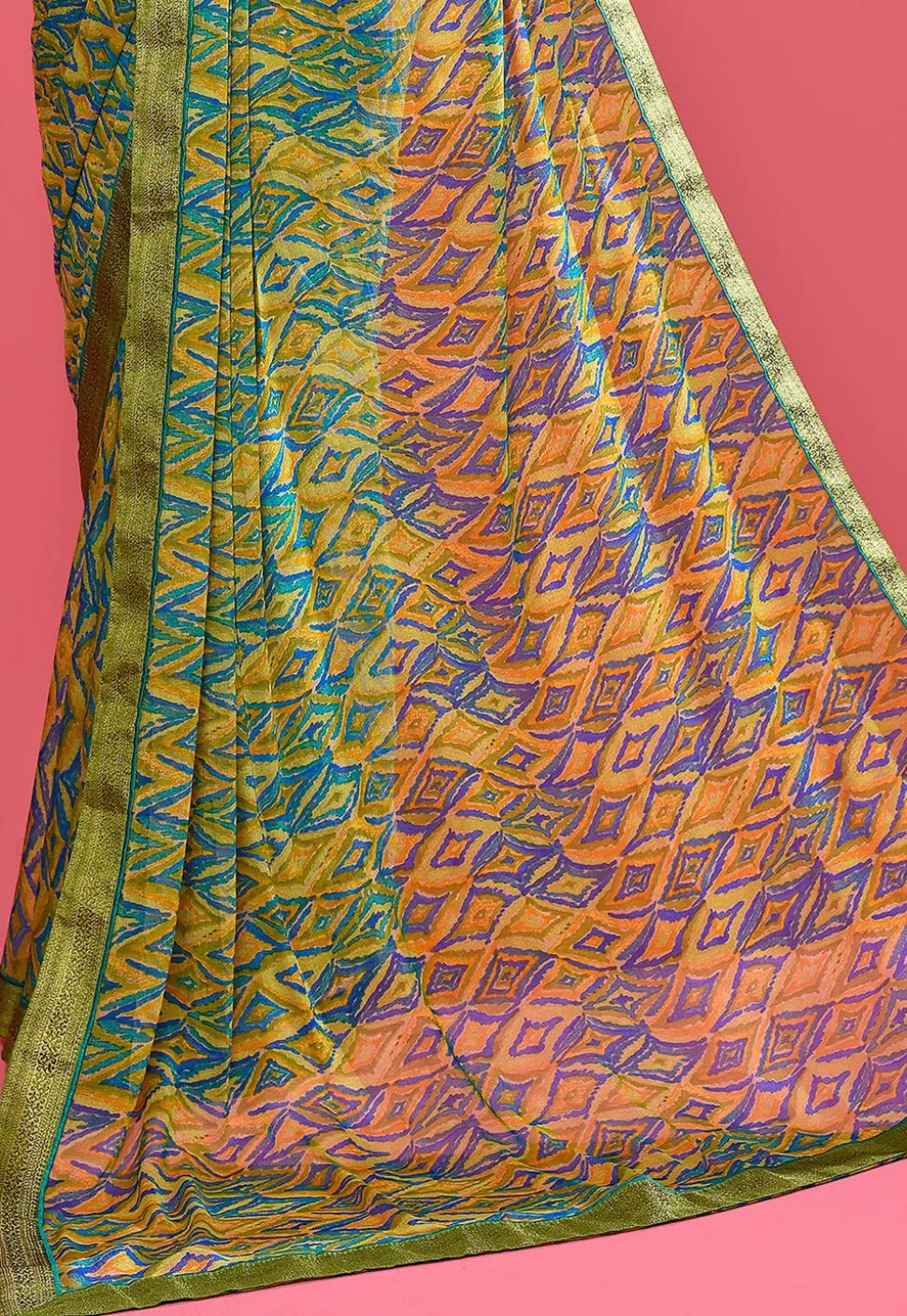 Digital Printed Chiffon Saree in Green