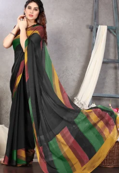 Digital Printed Chiffon Saree in Black
