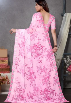 Digital Printed Chiffon Saree in Pink