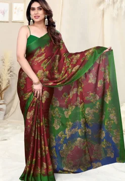 Digital Printed Chiffon Saree in Maroon