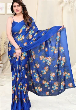 Digital Printed Chiffon Saree in Royal Blue