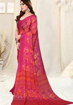 Digital Printed Chiffon Saree in Magenta