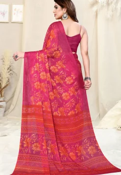 Digital Printed Chiffon Saree in Magenta