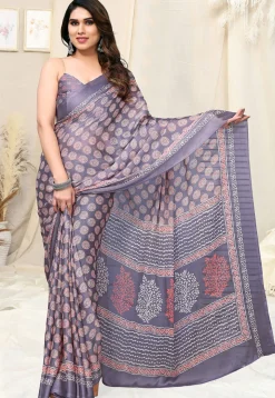 Digital Printed Chiffon Saree in Dusty Purple