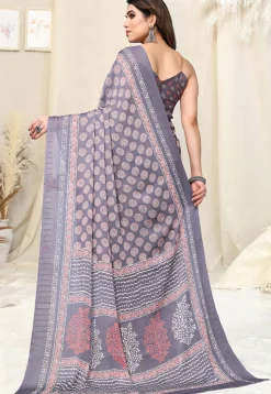 Digital Printed Chiffon Saree in Dusty Purple