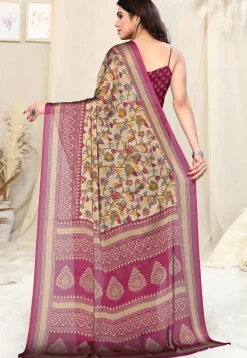 Digital Printed Chiffon Saree in Beige