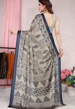 Digital Printed Chiffon Saree in Grey