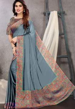 Digital Printed Chiffon Saree in Grey