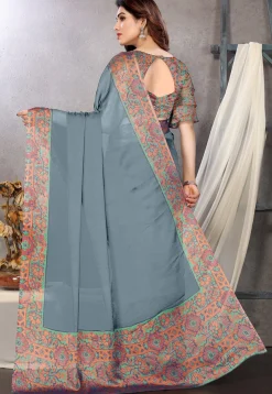 Digital Printed Chiffon Saree in Grey