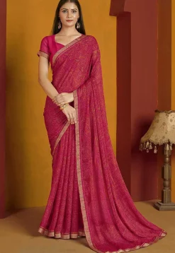Digital Printed Chiffon Saree in Pink