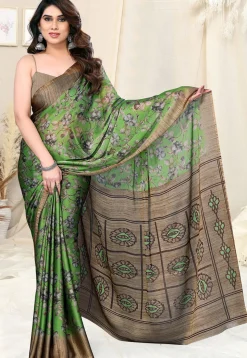 Digital Printed Chiffon Saree in Light Green