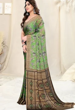Digital Printed Chiffon Saree in Light Green