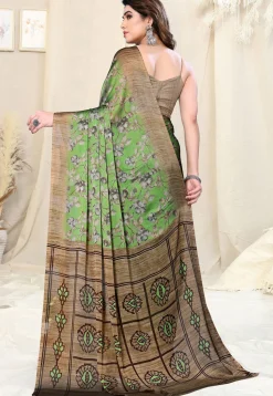 Digital Printed Chiffon Saree in Light Green