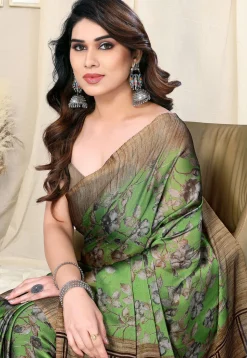 Digital Printed Chiffon Saree in Light Green
