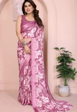 Digital Printed Chiffon Saree in Pink