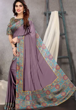 Digital Printed Chiffon Saree in Purple