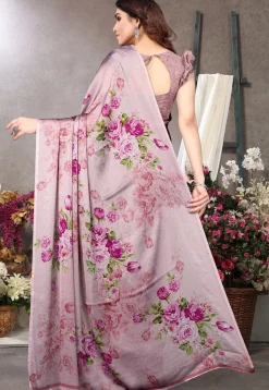 Digital Printed Chiffon Saree in Lilac