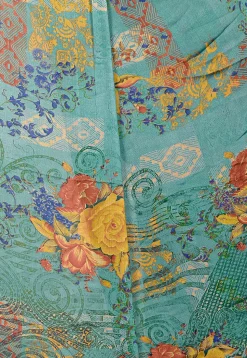Digital Printed Chiffon Saree in Turquoise