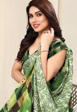 Digital Printed Chiffon Saree in Light Green