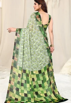 Digital Printed Chiffon Saree in Light Green