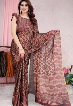 Digital Printed Chiffon Saree in Maroon
