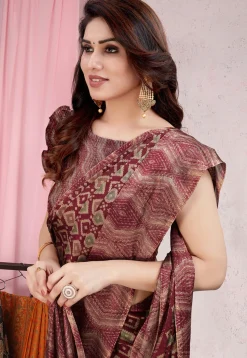Digital Printed Chiffon Saree in Maroon