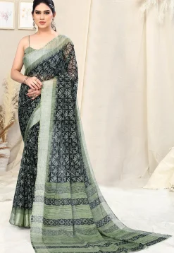 Digital Printed Chiffon Saree in Black