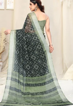 Digital Printed Chiffon Saree in Black