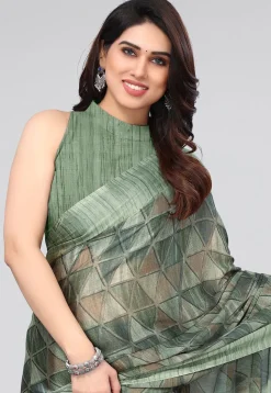 Digital Printed Chiffon Saree in Dusty Green