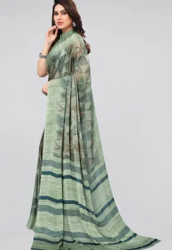 Digital Printed Chiffon Saree in Dusty Green