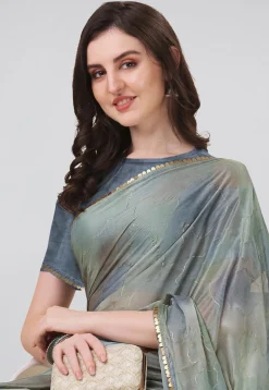 Digital Printed Chiffon Saree in Grey